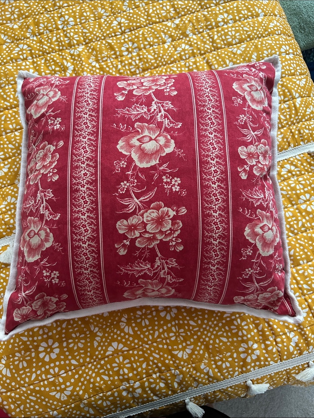 Chaps Red Floral Stripe Accent Pillow Telluride Red 18x18